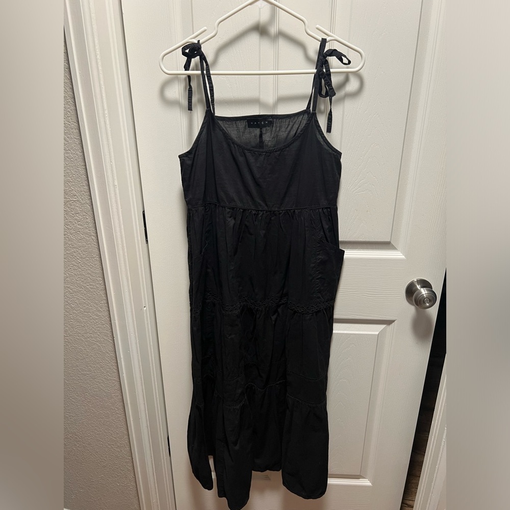 Hatch | Black Maternity Dress Tiered Pockets Spaghetti Strap Tie Sz 1/S